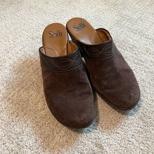 Sofft Dark Brown Suede Clogs